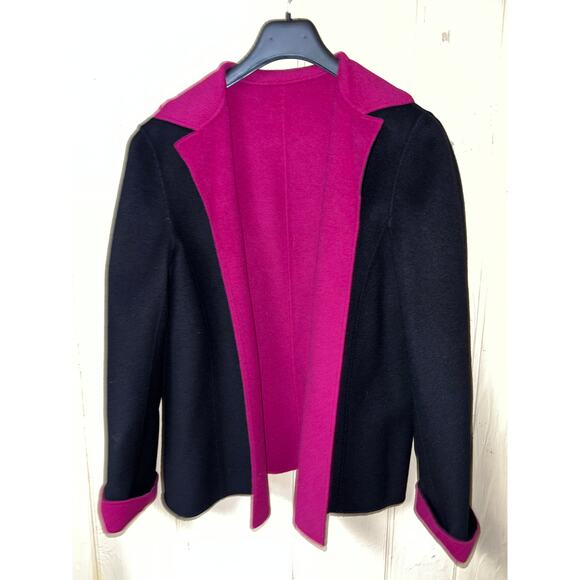 NEW Wool Reversible X-Large JACKET Blazer Open Front Viva Magenta Pink Black XL - Picture 2 of 10